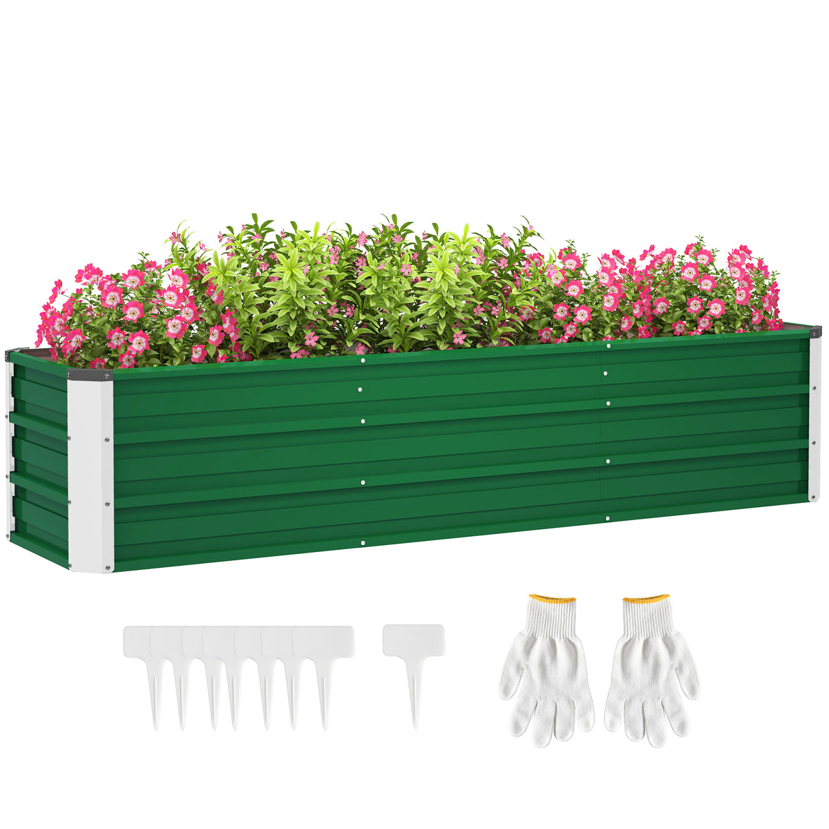 Stahl-Hochbeet, 3 separate Pflanzbereiche, offener Boden, einfacher Aufbau, 183 x 47 x 40cm, Gr¨¹n