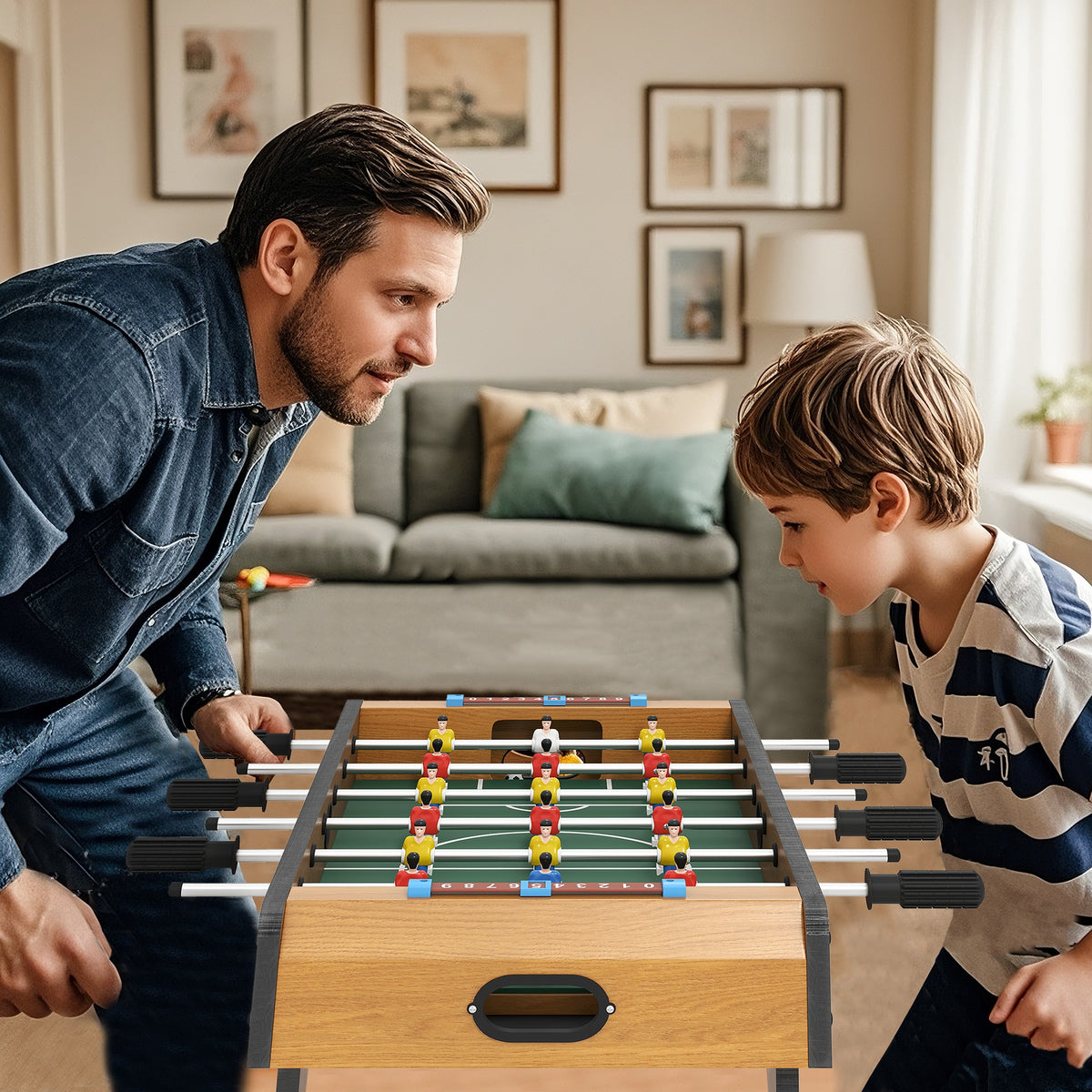 Tischfußball-Set, Kicker-Tisch, kompakte Holzstruktur, 2 Bälle, Scoreboards, Braun