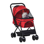 Pet Stroller Pushchair Foldable Travel Dog Cat Carriage w/ Reversible Handle Brake Basket