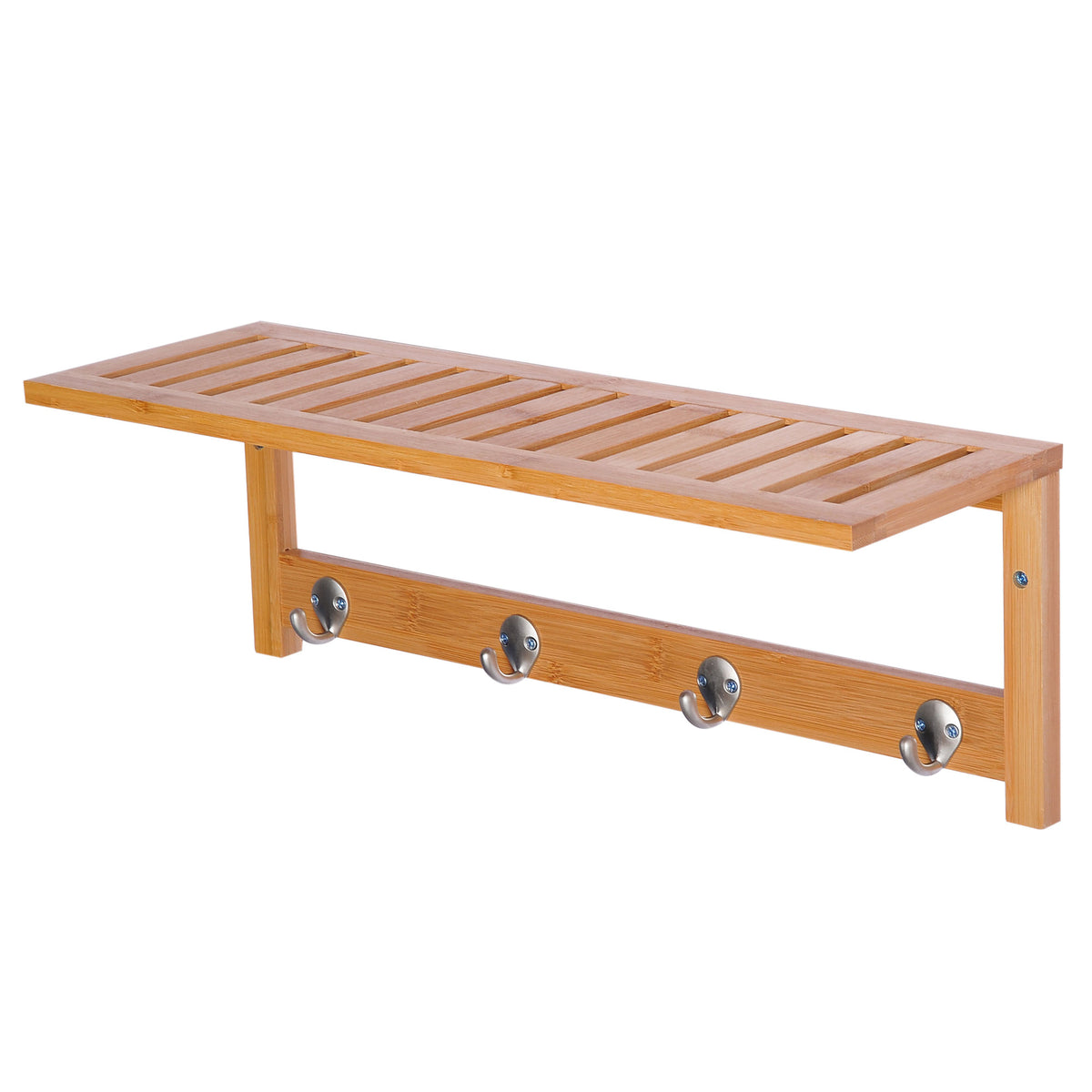 Wandgarderobe Garderobe mit Haken Wandmontage platzsparend 5 kg belastbar, 50 x 16 x 17,5 cm Naturholz