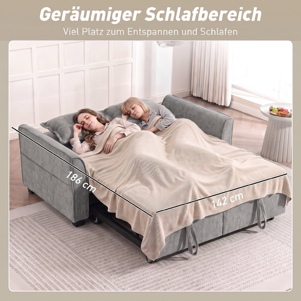 2-Sitzer-Schlafsofa, 4-in-1 L-förmiges Ausziehsofa mit verstellbarer Rückenlehne und Seitentaschen, Grau