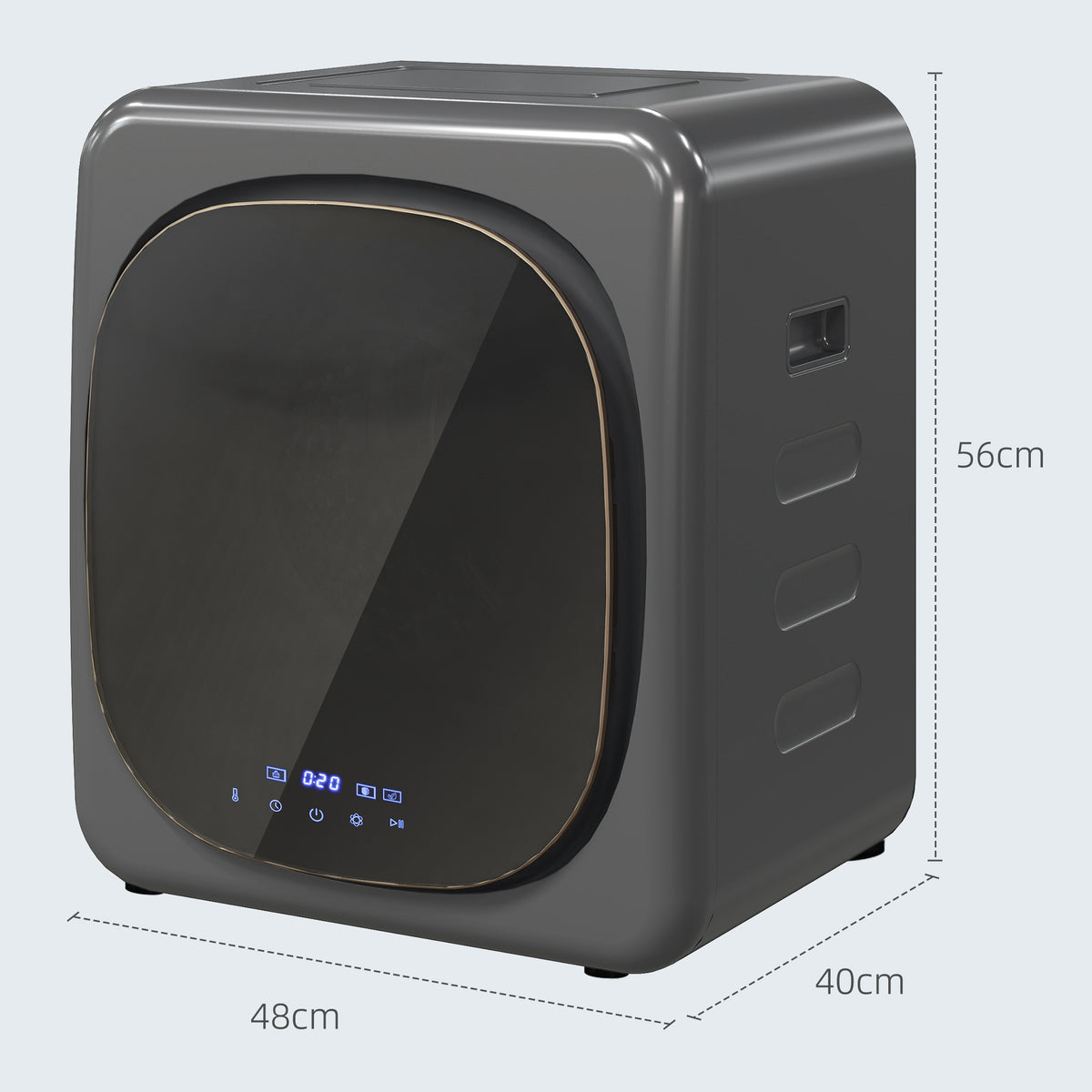 Ablufttrockner 2,5 kg mit Smart-Modus, 800 W Kompakttrockner mit Edelstahltrommel, Grau