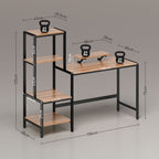 Computer Desk with Monitor Stand, Desk with 4-Tier Shelf, Industrial Design, Brown