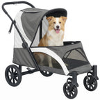 Foldable Pet Stroller for Medium Dogs with 4 Big Wheels, Shock-Absorbing Frame, Safety Leashes, Brakes, Dark Grey