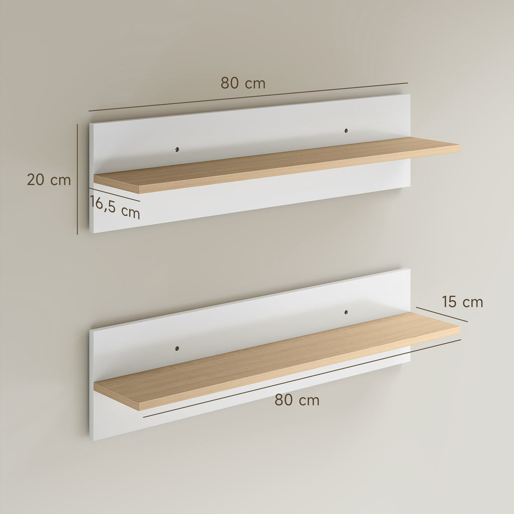 Wandregal 2er-Set Schweberegal, Wandboard, Regalbrett zur Pr?sentation, f¨¹r K¨¹che, Wohnzimmer, Wei?+Naturholz