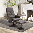 Relaxsessel mit Hocker, drehbarer Fernsehsessel mit 10 Massagepunkte, Liegefunktion, Massagesessel mit Fernbedienung, Seitentasche, TV-Sessel, Kunstleder, Braun