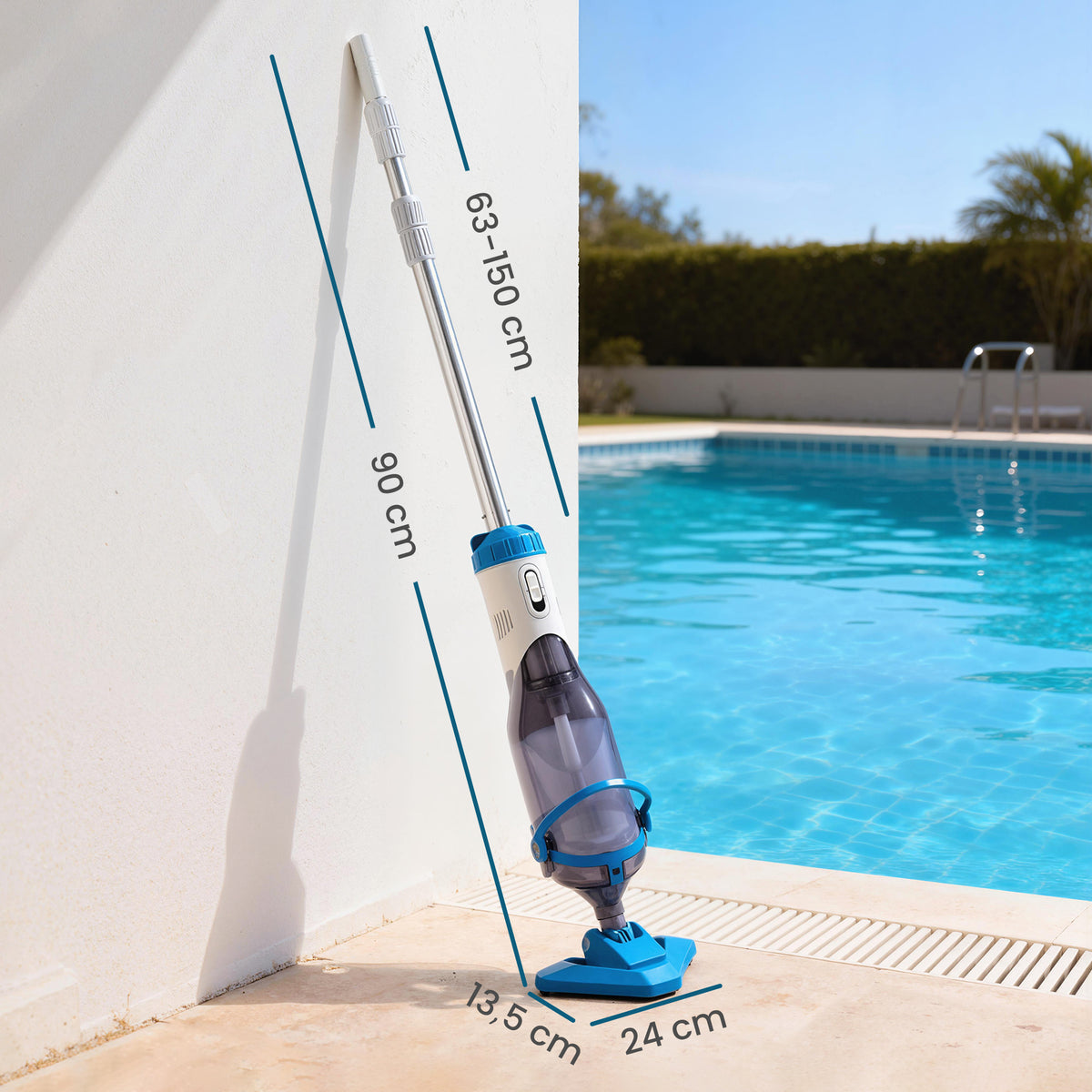 Poolreiniger, kabelloser Poolstaubsauger mit 63-150 cm verstellbarem Stiel und Bürste für kleine Pools, Whirlpools und Teiche