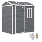 Gartenhaus, Gartenschuppen mit Boden, Fenster, verschließbarer Tür, Kunststoff-Harz, wetterfest, Grau