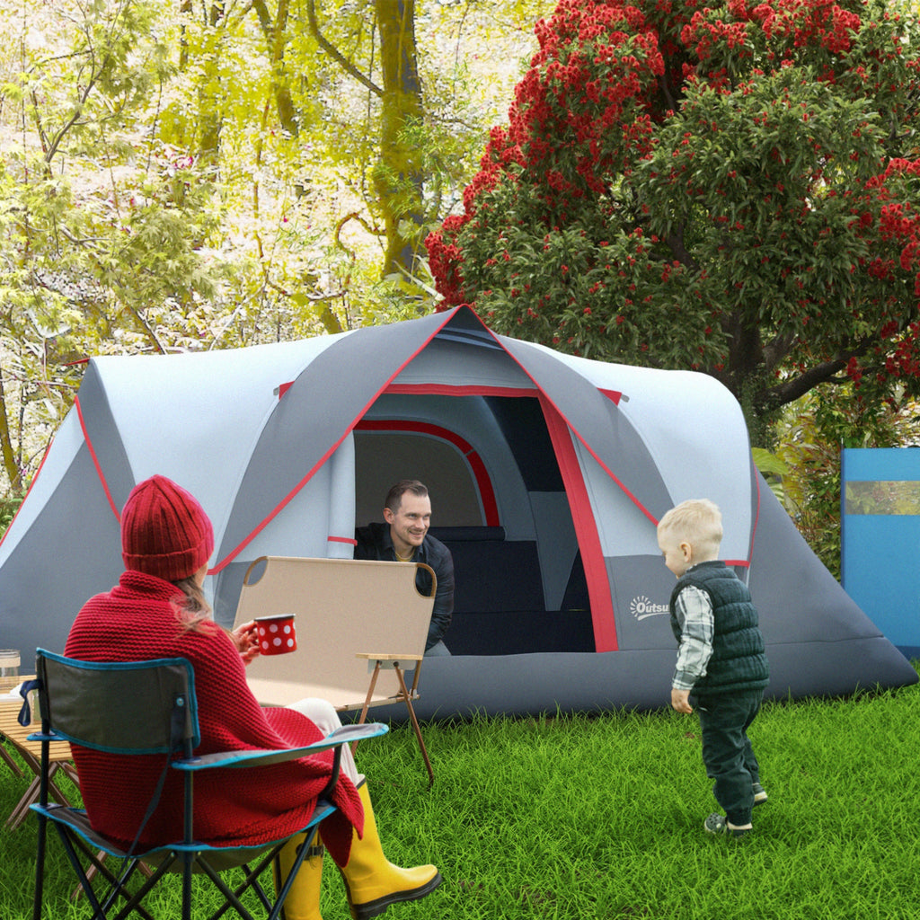  Campingzelt für 5-6 Personen stabil wasserdicht Familienzelt mit Eingang Fenster Packtasche, Zelt mit 3000mm Wassersäule Tunnelzelt für Camping Reise Garten, Hellgrau