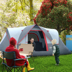  Campingzelt für 5-6 Personen stabil wasserdicht Familienzelt mit Eingang Fenster Packtasche, Zelt mit 3000mm Wassersäule Tunnelzelt für Camping Reise Garten, Hellgrau