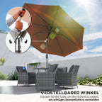  Sonnenschirm Knickschirm Gartenschirm Marktschirm mit Handkurbel Stahl 180/m² Polyester Braun Ø2,95 x 2,5 m