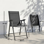 Folding Garden Chairs Set of 2, Foldable Garden Dining Chairs with High Back, Armrests, Texteline Seat, Black