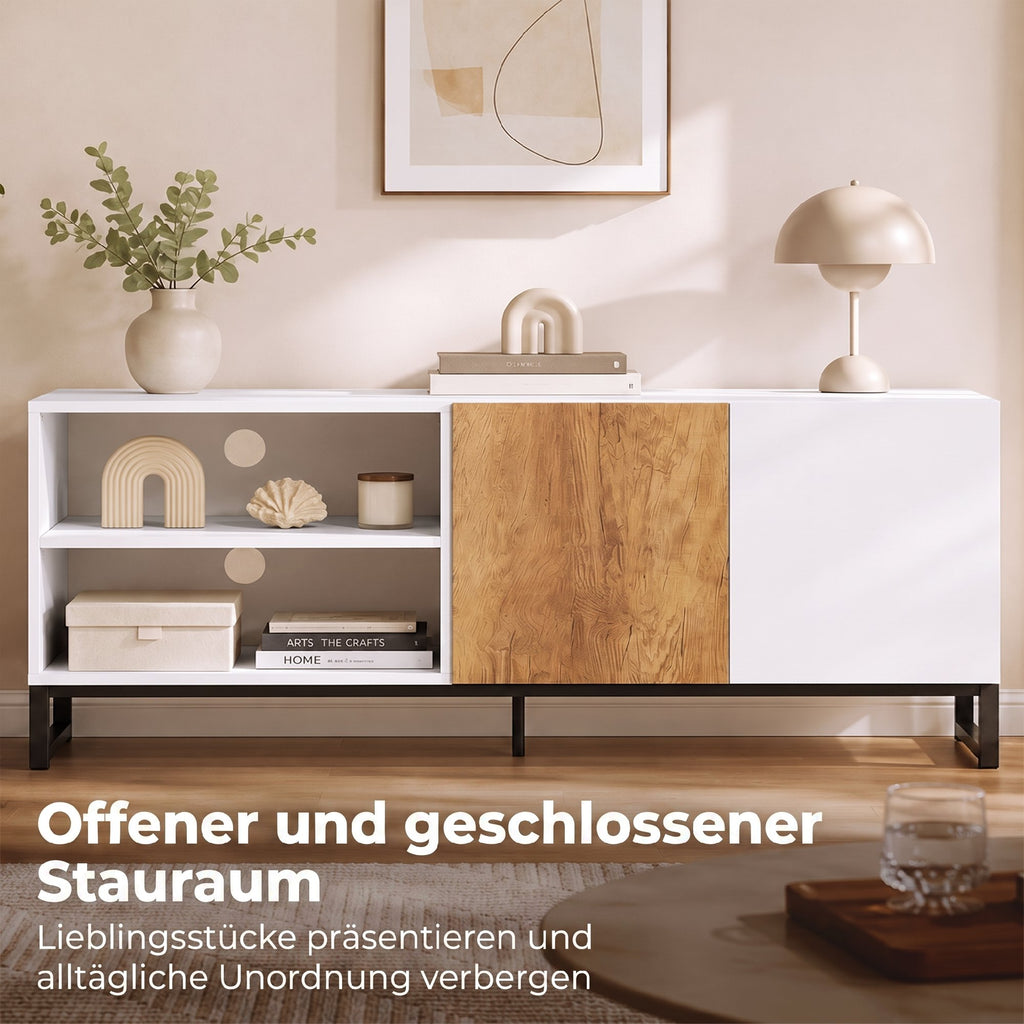 TV-Schrank für Fernseher bis 55 Zoll, Modernes TV-Lowboard, Weiß
