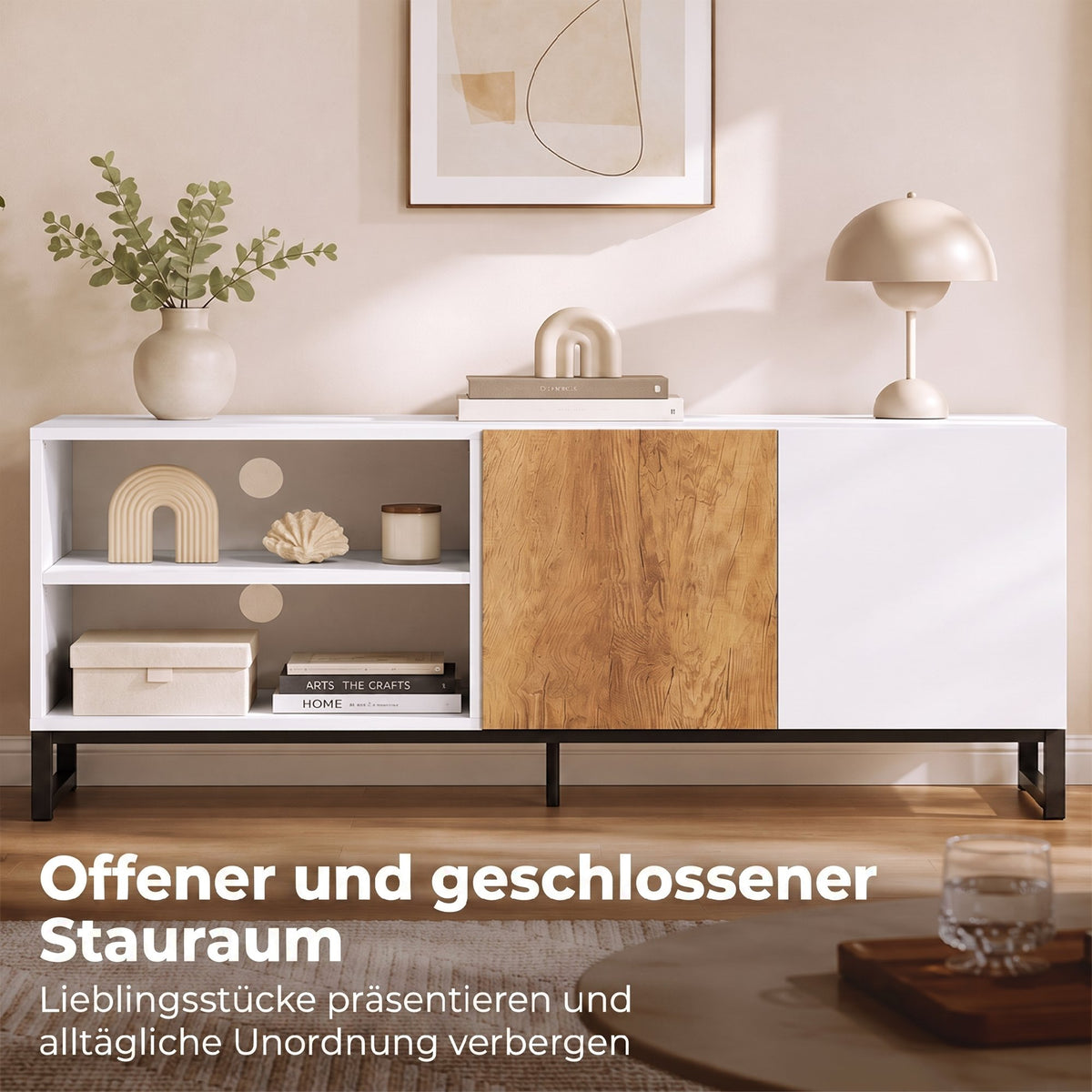TV-Schrank für Fernseher bis 55 Zoll, Modernes TV-Lowboard, Weiß