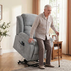 Aufstehsessel mit Massagefunktion und Lendenheizung, Recliner-Sessel mit Fernbedienungen und Seitentaschen, Hellgrau