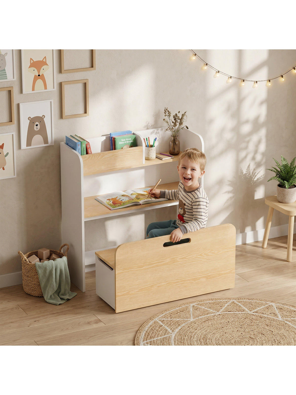 Kinderschreibtisch mit Stuhl 5-in-1 Kindersitzgruppe für 3-8 Weiß