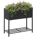 Hochbeet, Blumenkasten, tiefe Ablage, Metallrahmen/Polyrattan, 70 x 30 x 70 cm, Dunkelbraun