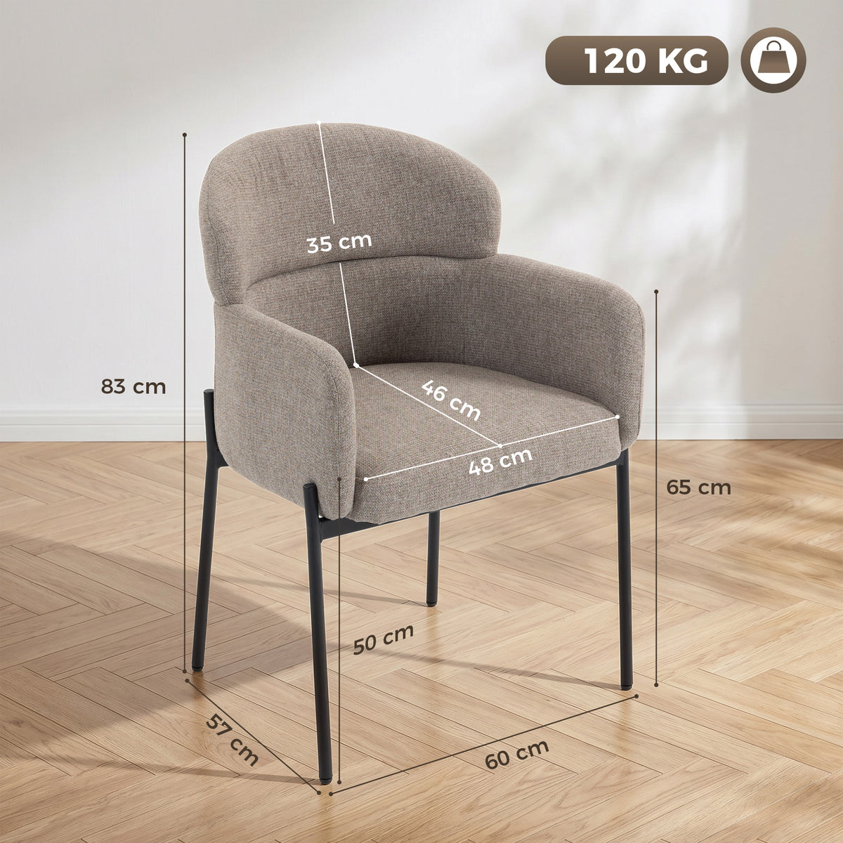 Sessel Wohnzimmer Loungesessel mit Chenille-Optik, Armlehnen, Metallbeinen für Schlafzimmer, Hellbraun
