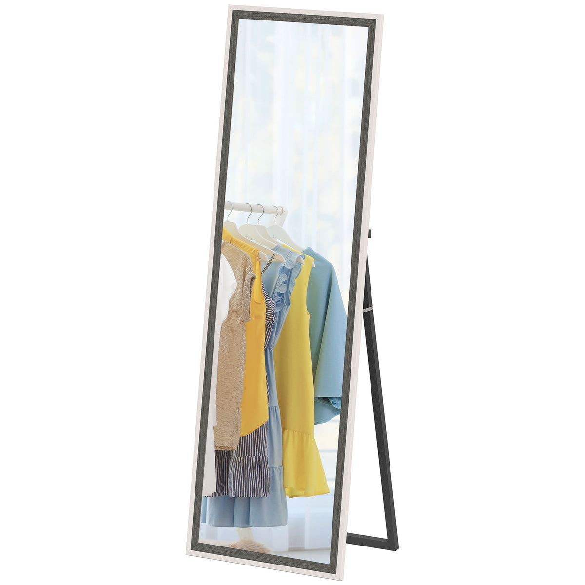 162.6 cm Two-Tone Full Length Mirror - White/Grey-Tone