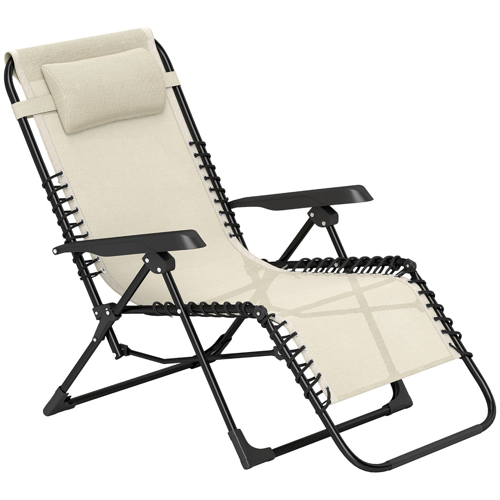 Sonnenliege klappbar Gartenliege mit Kopfkissen, 5-Fach verstellbare R¨¹ckenlehne bis 120 kg belastbar Beige