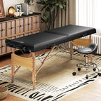 H?henverstellbarer Massagetisch, Holzgestell, Klappbares Massagebett, Schaumstoffpolsterung, Schwarz