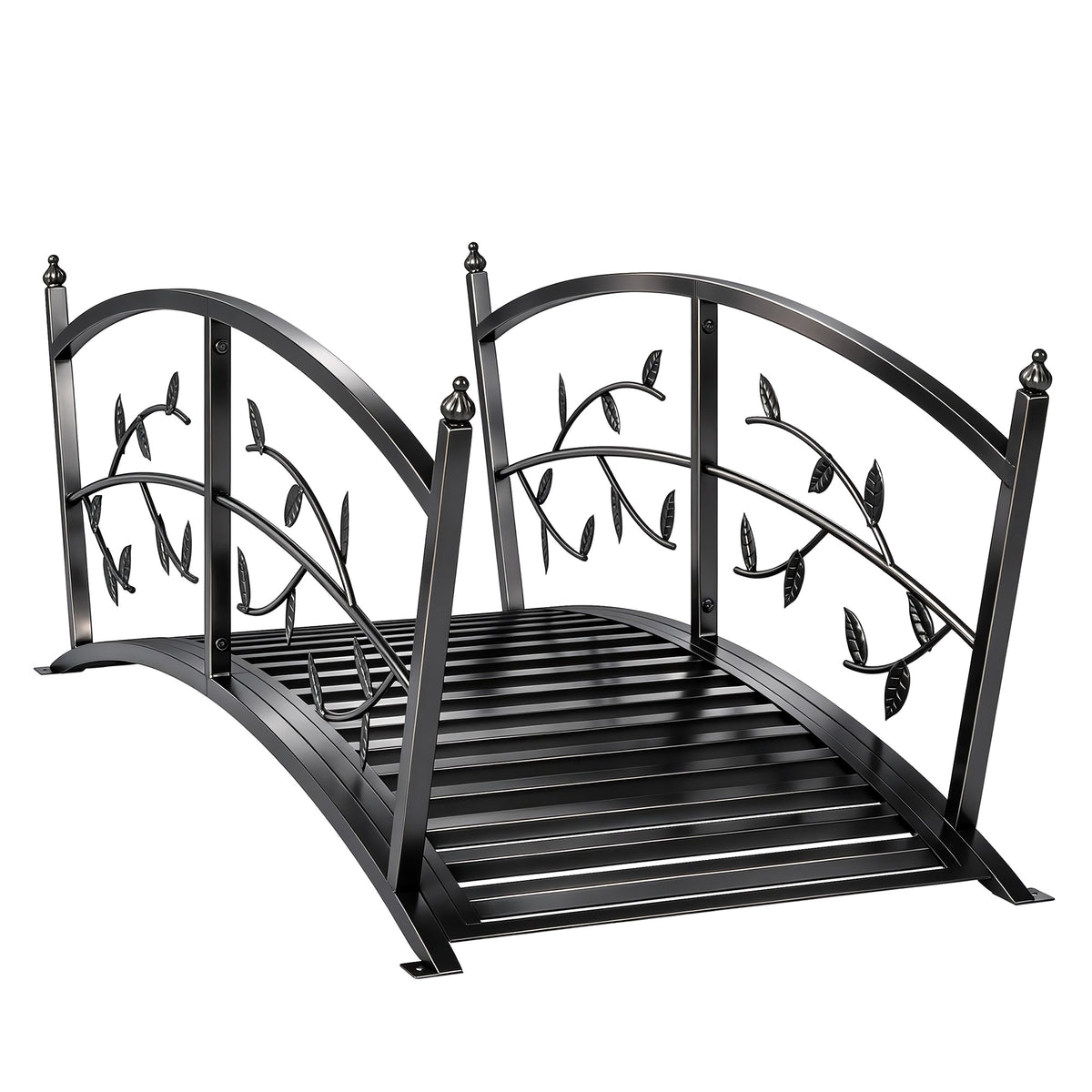 1.2M Metal Garden Bridge with Safety Railings, Outdoor Pond Bridge, Arch Decorative Footbridge for Creek Stream
