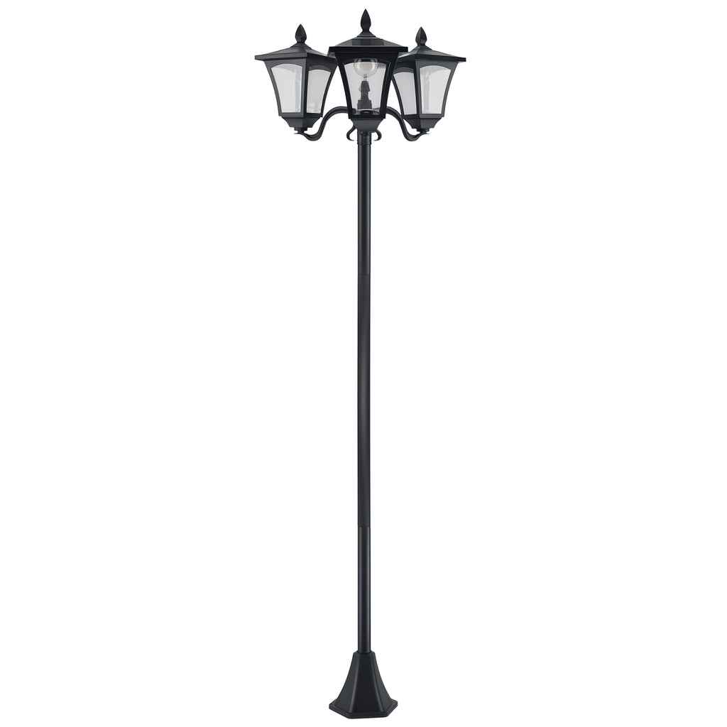  Solar Gartenlaterne mit 3 flammig Laterne Mast aus Edelstahl Solarlaterne mit LED 120 Lumen 51,5x47x182,5cm Wegeleuchte IP44 für Garten Balkon Schwarz