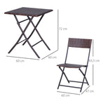 2-Seater Rattan Bistro Set: 1 x table, 2 x chairs-Brown
