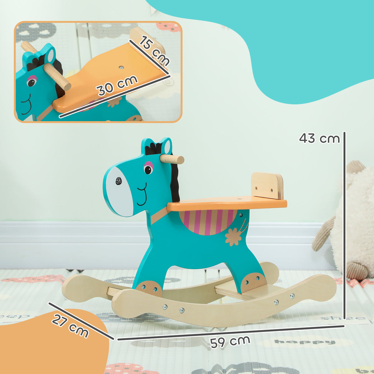 Schaukeltier Esel Baby Schaukelspielzeug mit Haltegriffen Schaukel Schaukelsitz 59 x 27 x 43 cm Blaugr¨¹n