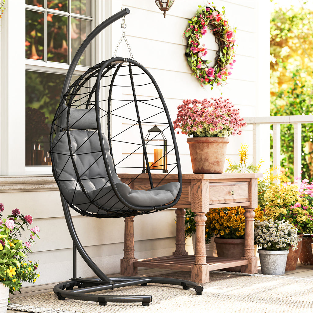 Hängesessel Outdoor Hängesessel Egg Chair, wetterbeständig, inkl. Polster, 102 cm x 102 cm x 195 cm, Dunkelgrau