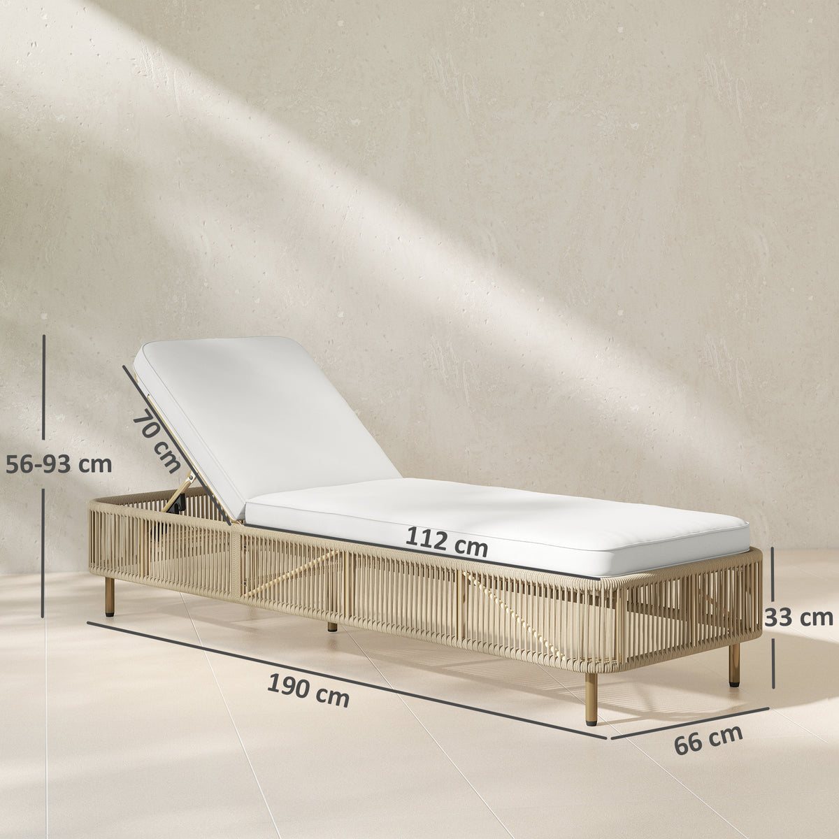 Rattan Sonnenliege, 5-fach verstellbare PE-Rattan Gartenlieg mit Kissen, Gartenliege