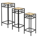 Blumenst?nder, 3er-Set, rund, stapelbar, Rattanoptik, Metallbeine, In- und Outdoor, Schwarz/Gold