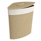 Wäschekorb im Eckdesign, Bambusgeflecht, 55 Liter, Stoffbeutel, Metallrahmen, Creme