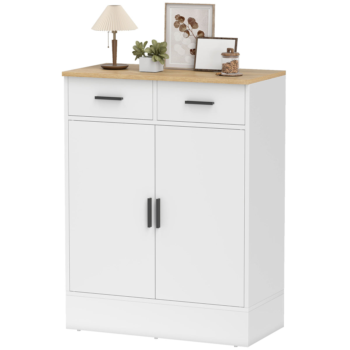 Sideboard mit Stauraum, Kommode mit 2 Schubladen, verstellbares Regal, f¨¹r K¨¹che, Wohnzimmer, Flur, Naturholz, Wei?