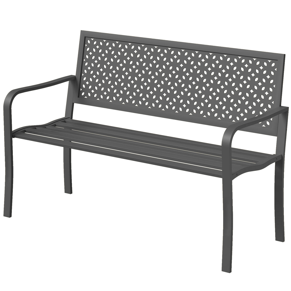Gartenbank 2-Sitzer Metall wetterfest Outdoor Sitzbank mit rostbeständiger Rückenlehne, Geometrisch bis 240 kg