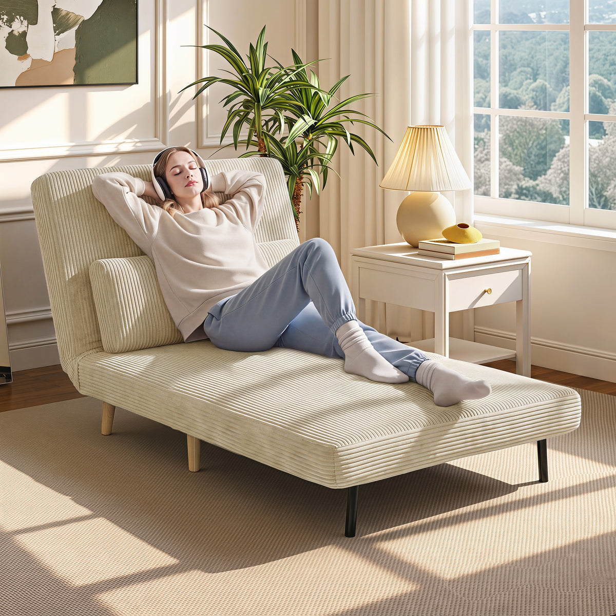 Schlafsessel 3 in 1 Schlafsofa mit Bettfunktion, 90x190cm Beige