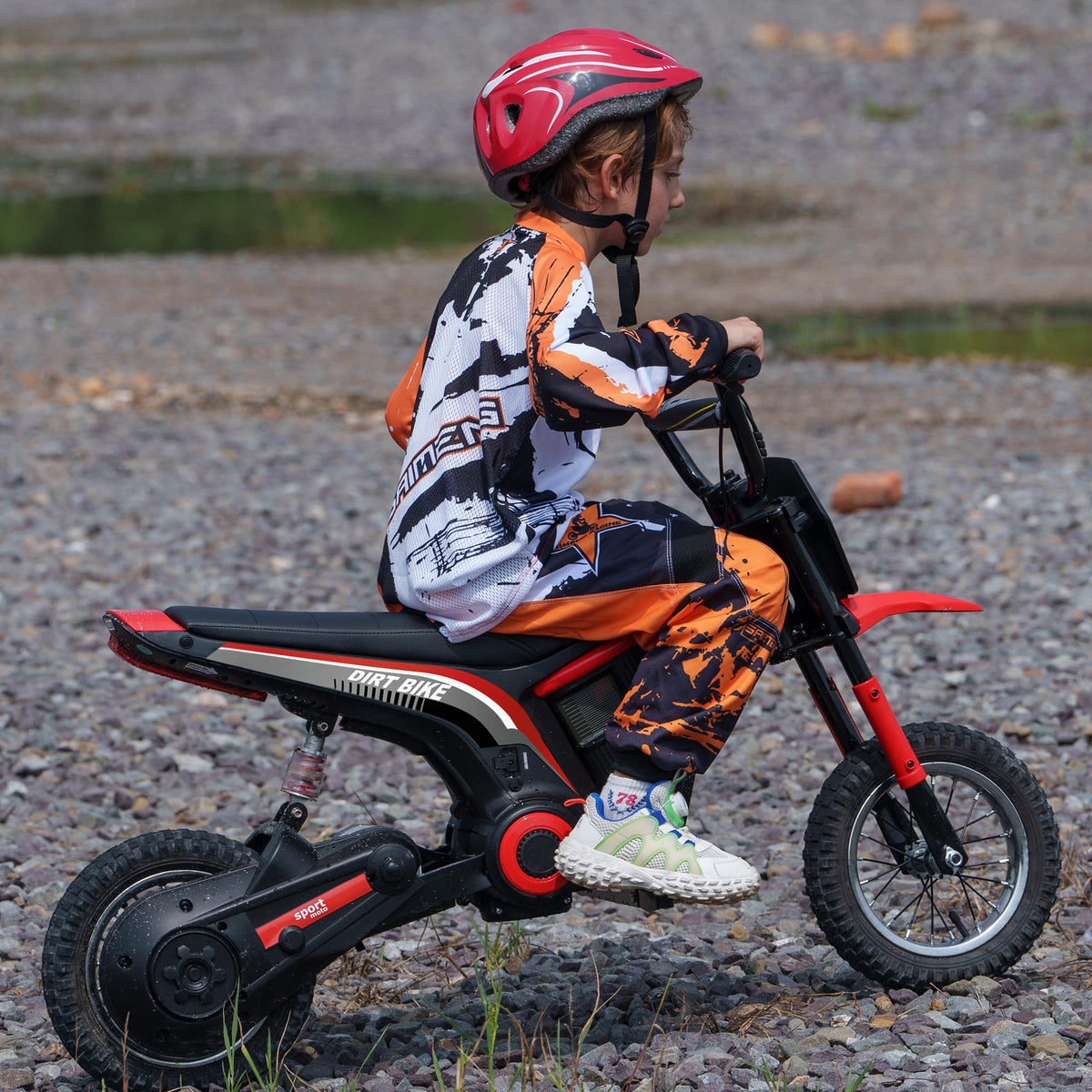 Elektro-Motorrad f¨¹r Kinder, 24V Kindermotorrad mit Hupe, Leuchte, mit Drehgriff-Gashebel, 8-16 km/h, 8-12 Jahre, Rot