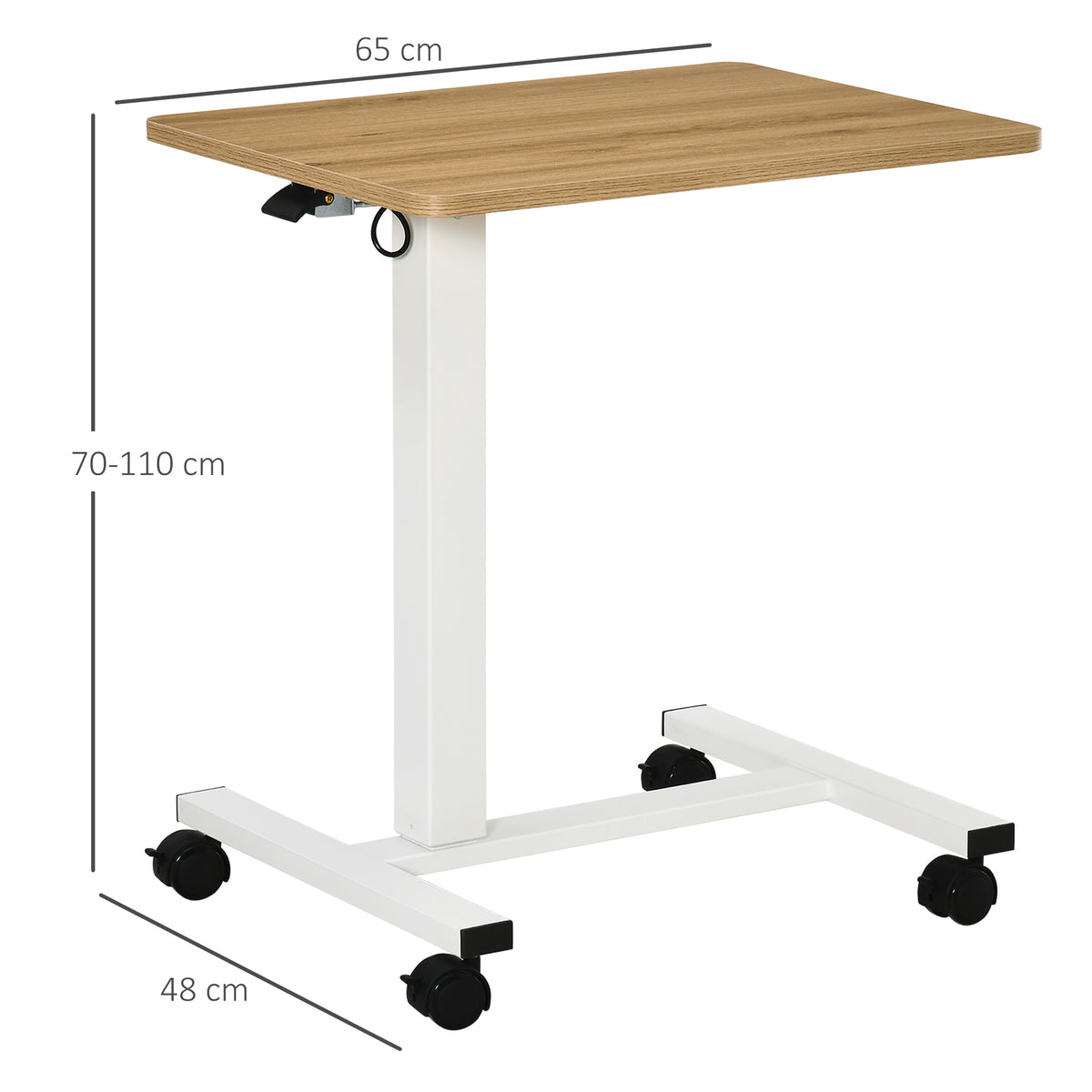 Stehpult H?henverstellbar inkl. 4 Rollen C-Form 65?cm x 48?cm x 70-110 cm Natur + Wei?