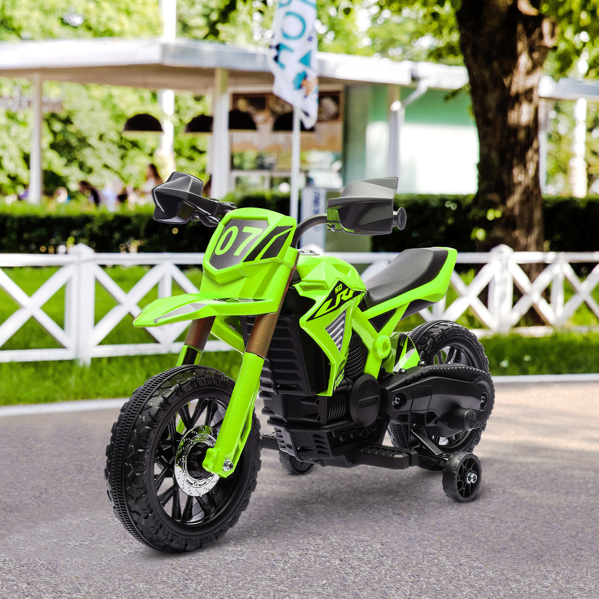 Elektro-Motorrad für Kinder, 6V Batterie-Antrieb, Stützräder, Hupe, Startgeräusch, 3-8 Jahre, Grün