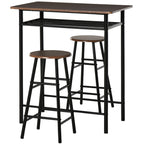 Bargarnitur, 3-teilig, Tisch & 2 Hocker, Regal, Industrie-Design, Schwarz/Eiche