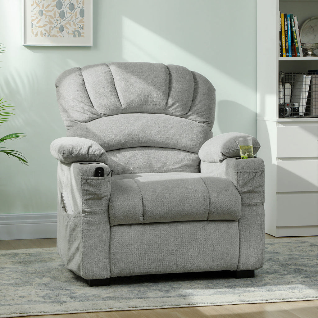 Relaxsessel Elektrisch Fernsehsessel mit Liegefunktion, USB, Getränkehalter, 2 Memory-Positionen für Wohnzimmer, Grau