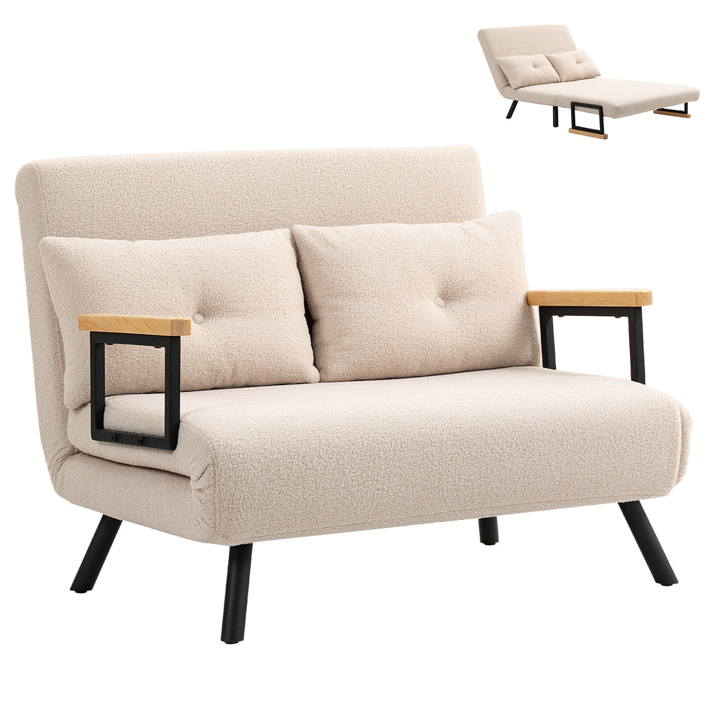 Schlafsofa 2er-Sofa Samtsofa, Schlaffunktion, inkl. 2 Kissen, Samtoptik, Natur + Beige + Schwarz