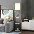 Stehlampe mit 3-stufigem Regal, Fußschalter, USB-Anschlüssen, MDF, Weiß