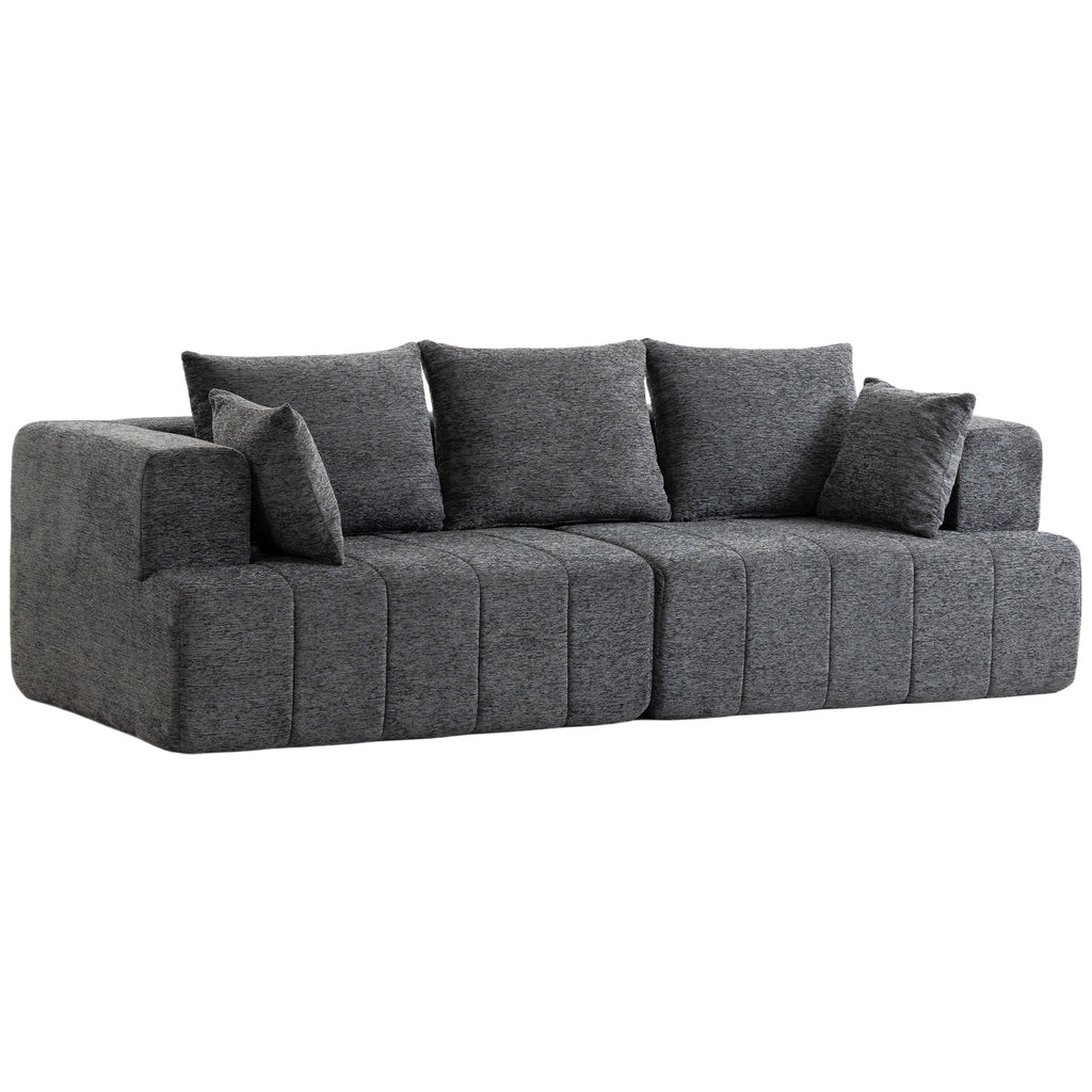 3-Sitzer-Sofa, Cloud-Sofa aus Chenille mit dicker Federkernpolsterung, breiter und tiefer Sitzfläche, breiten Armlehnen, Kissen, grau