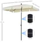  2 x 1.3m Garden Parasol Umbrella, Outdoor Market Table Umbrella with Ruffles & Aluminium Pole, Rectangular Tilting Parasol Sun Shade Canopy, Cream White