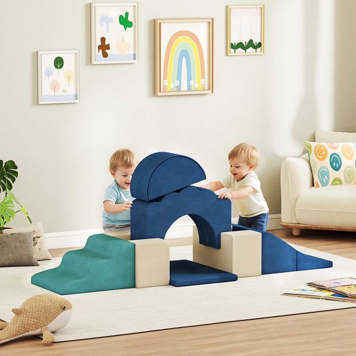 7-teiliges Set Kletterbl?cke f¨¹r Babys & Kleinkinder, weiches Kletterset f¨¹r den Innenbereich, Stoff, Schaumstoff, Bunt