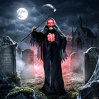 170cm Life Size Animated Grim Reaper Halloween Decoration, Scary Halloween Animatronics Decor with Sound Touch Activated