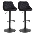 Barhocker 2er Set Höhenverstellbar Drehbar Barstühle mit Samtoptik Tresenhocker mit Rückenlehne mit Diamant-Tufting und Fußstütze für Bar, Theke, Esszimmer, Stahl Schwarz