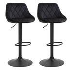 Barhocker 2er Set Höhenverstellbar Drehbar Barstühle mit Samtoptik Tresenhocker mit Rückenlehne mit Diamant-Tufting und Fußstütze für Bar, Theke, Esszimmer, Stahl Schwarz