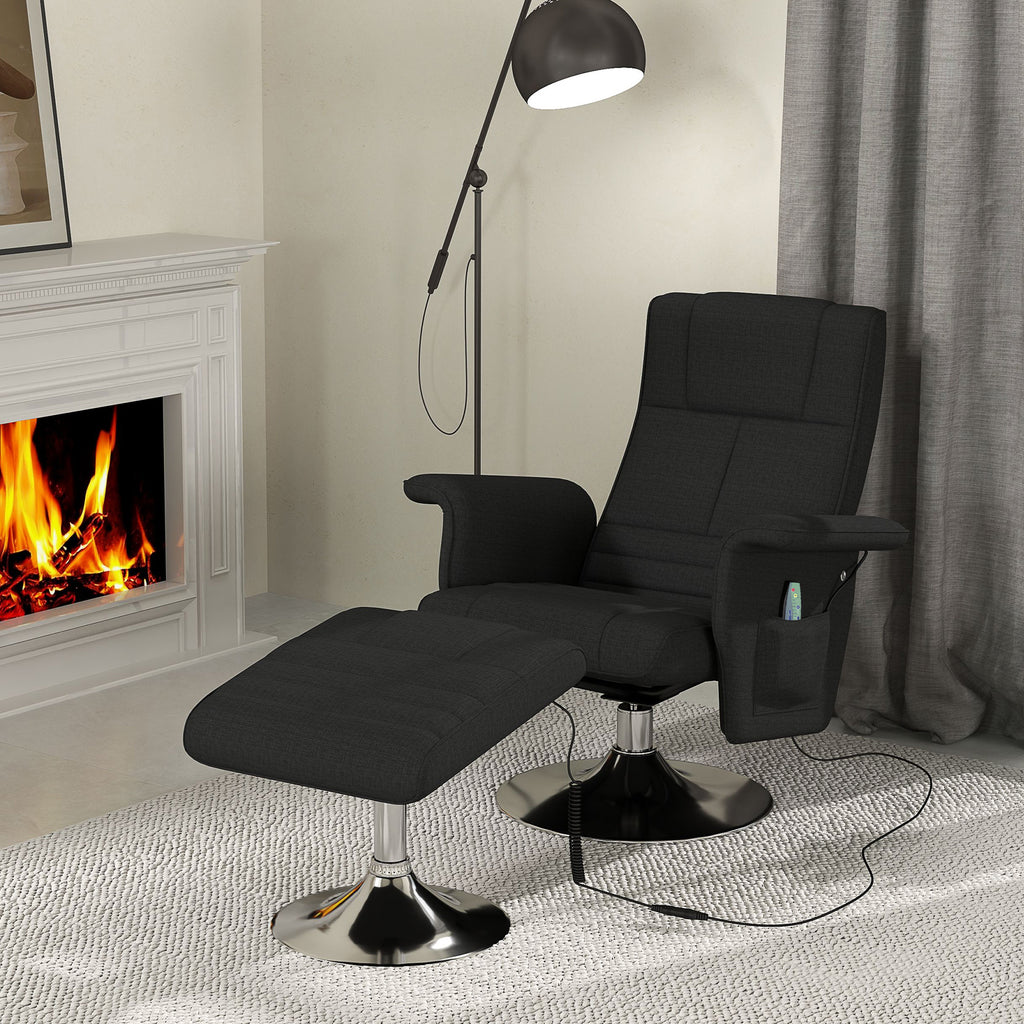 Massagesessel mit Hocker, neigbare Lehne, 78 x 95 x 88 cm, Schwarz